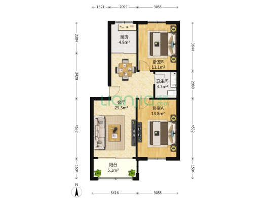 铭泰景园 2室1厅1卫 81平方