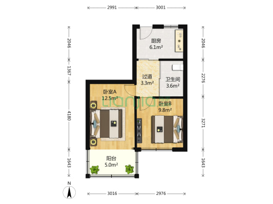 上海路（中山友好） 2室0厅1卫 62平方