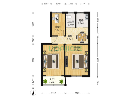 小行路 3室1厅1卫 69平方