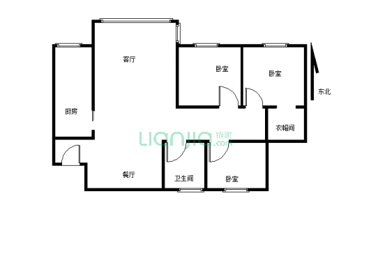品质小区，户型方正，大厨房，精装房3房2厅2卫-户型图