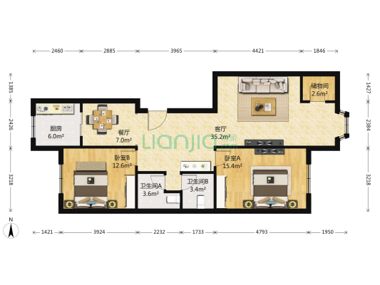 重华西里小区 2室2厅2卫 112平方