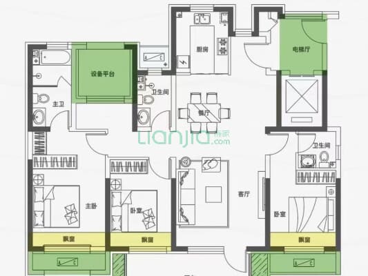 滨江郦城 4室2厅 南 北-户型图