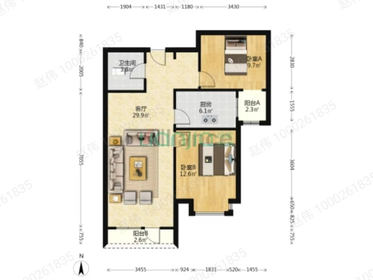 香邑溪谷全南两居 高楼层业主诚心出售-户型图