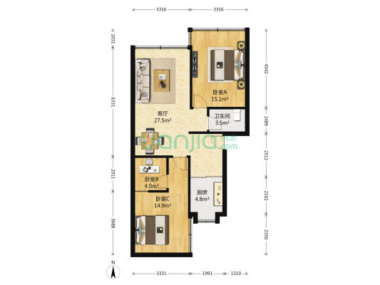 银厦公寓 3室1厅1卫 92平方