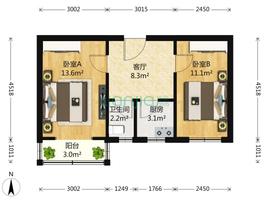 西井特钢楼 2室1厅1卫 78平方