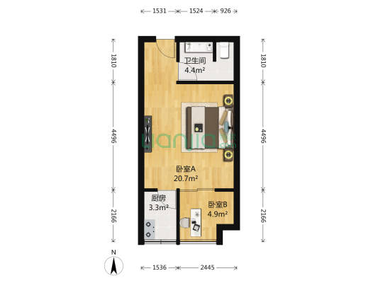 城投瀚城摩卡公馆 2室0厅1卫 45平方