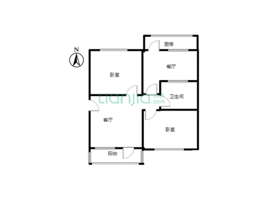 东安小区 2室2厅 南 北-户型图
