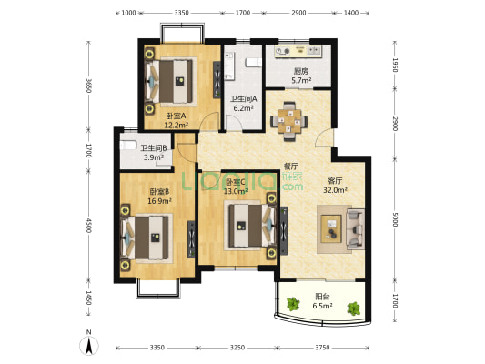 杨泰春城 3室2厅2卫 121平方