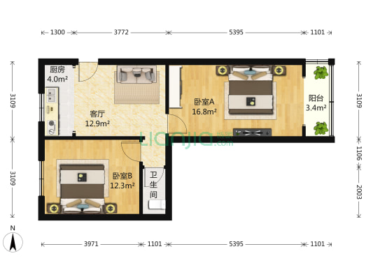 青年湖南街 2室1厅1卫 69平方