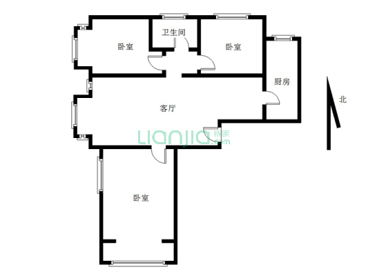 鸿坤理想湾南区 3室2厅 南 北-户型图