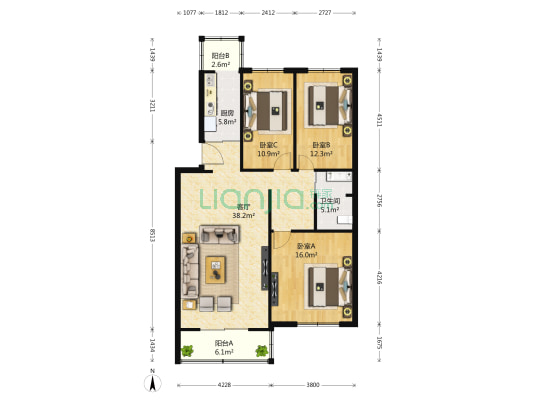 西潞东里社区 3室1厅1卫 128平方