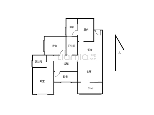 城北品质小区，三室双卫，位置好，适合居住-户型图