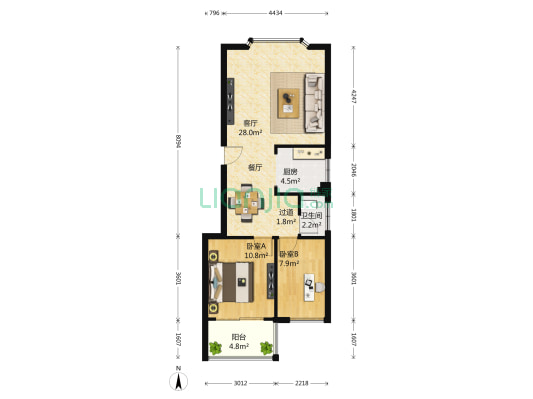 翠林雅苑 2室1厅1卫 80平方