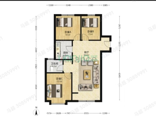 户型好，小区地理位置好，距离北京交通方便。-户型图