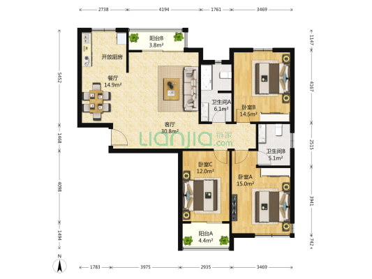 凤凰和熙一期 3室2厅2卫 132平方