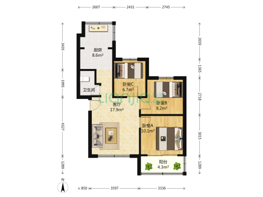 中核二三东院 3室1厅1卫 60平方