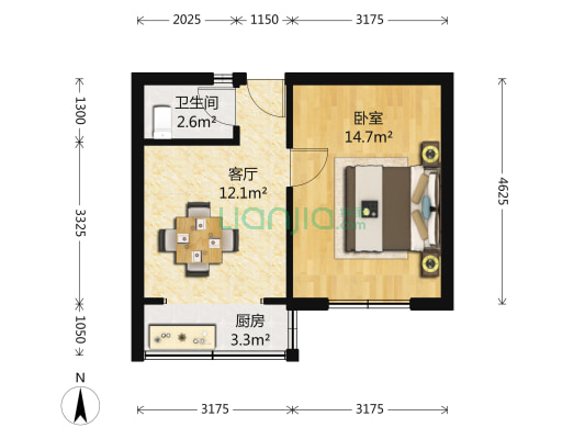 清扬新村 1室1厅1卫 39平方