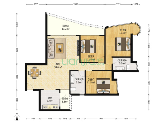 东方港湾 3室1厅2卫 139平方