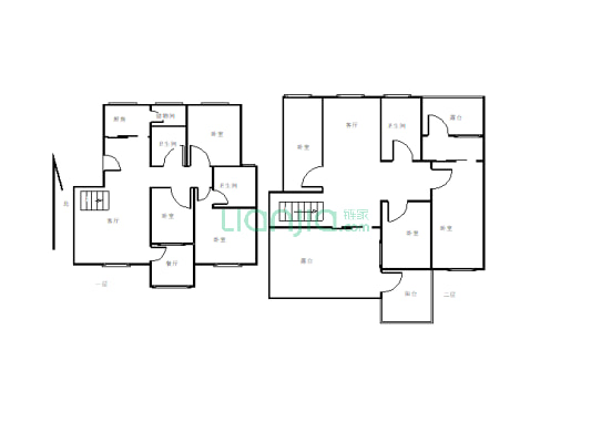 常绿九天庄园6+7复试5室3厅3卫精装修全部家具家电-户型图