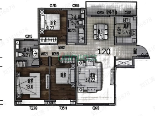 中船涿州府 3室2厅 南 北-户型图