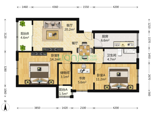 锦绣人家 3室2厅1卫 104平方