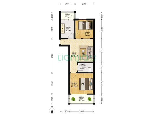 天山小区（安庆路） 2室1厅1卫 67平方