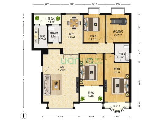 仁和雨花家园 4室2厅2卫 155平方