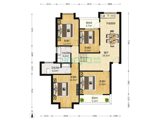 奥林匹克花园 4室1厅2卫 126平方
