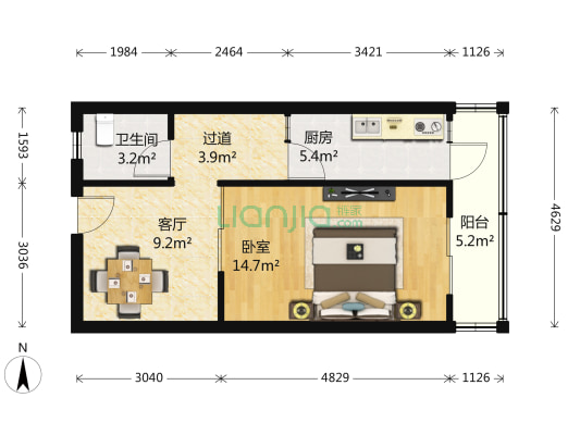 金联公寓 1室1厅1卫 56平方