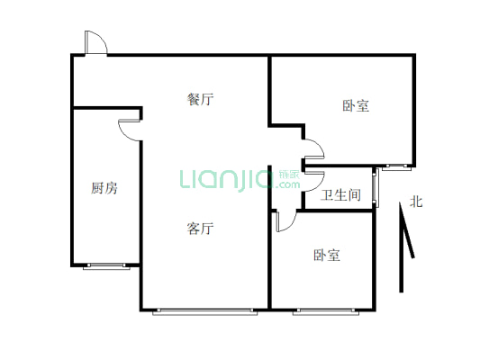 品质电梯小区2室2厅1厨1卫江景房-户型图