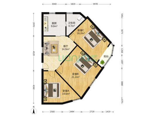 靖宇大楼 3室1厅1卫 110平方