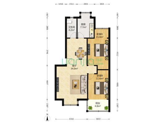 祥和佳园 2室1厅1卫 95平方