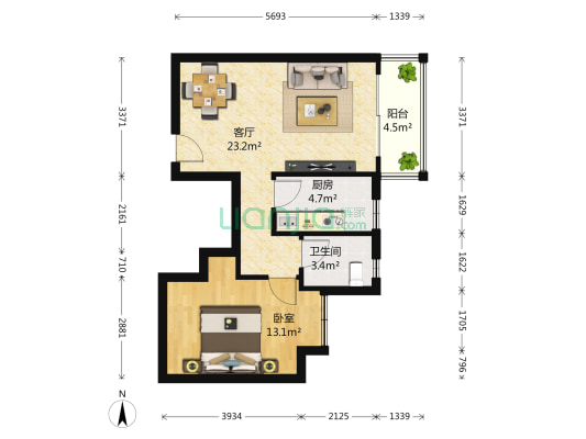 锦绣华都西区 1室1厅1卫 77平方