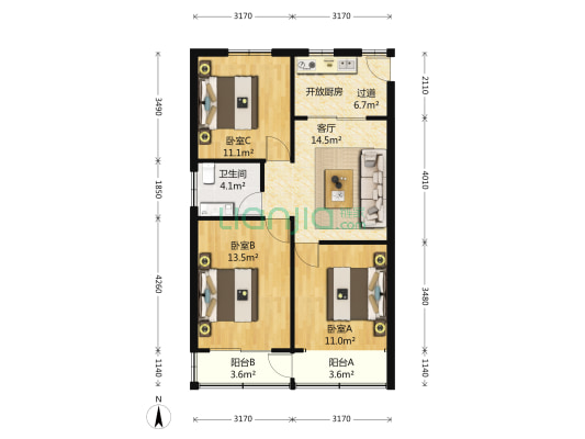 莘建路119号 3室1厅1卫 87平方