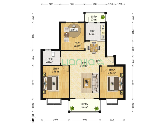 泰宸苑二期 3室2厅1卫 108平方