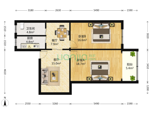 金梅公寓 2室2厅1卫 114平方