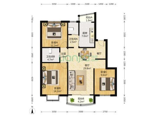 玉华苑二期 3室2厅2卫 115平方