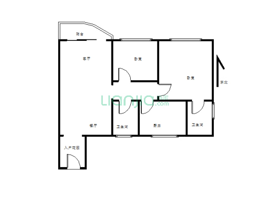 天福花苑，大两房，带两个卫生间，还有天台可以使用-户型图