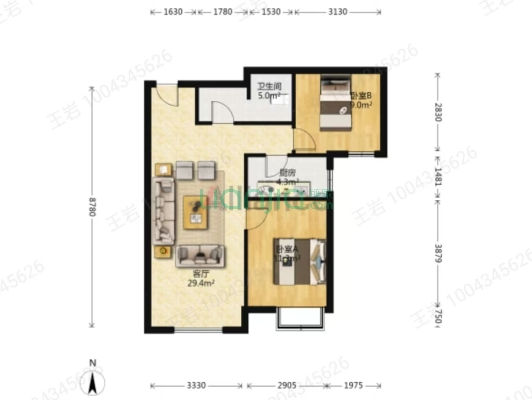 全南向两居，业主诚心出售，可以看房子，北京通勤方便-户型图