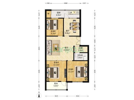 英雄山路52号 3室2厅1卫 110平方