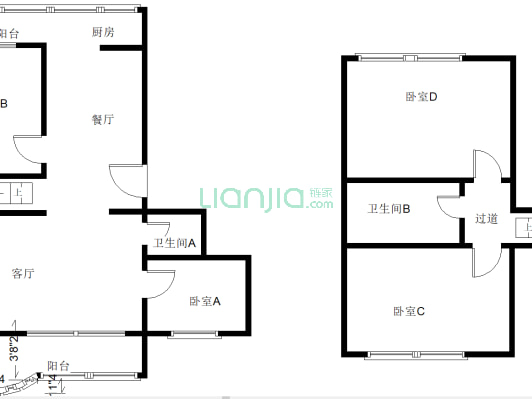 范阳路 政法街 二跃三 南北通透大三居出售-户型图