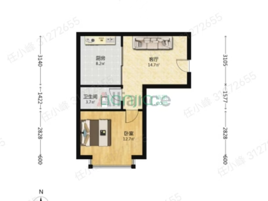 水岸花城G7，一室一厅一卫，标准现房，即买即住-户型图