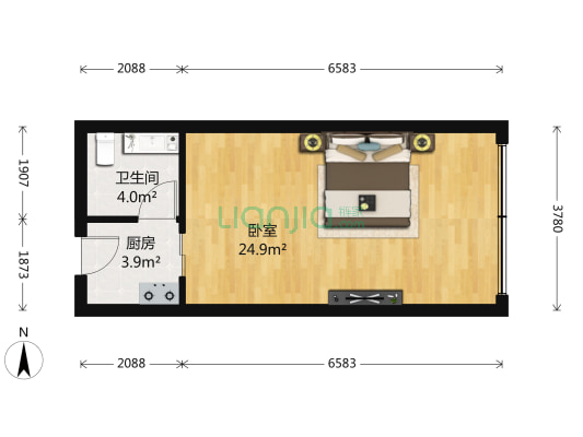 海杰德大厦 1室0厅1卫 49平方