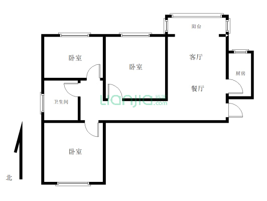 万达广场隔壁和园小区129.9平米三室一厅一厨一卫-户型图