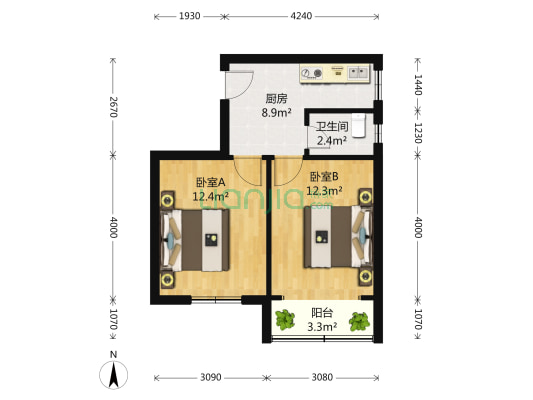 石油新村(虹口) 2室0厅1卫 51平方