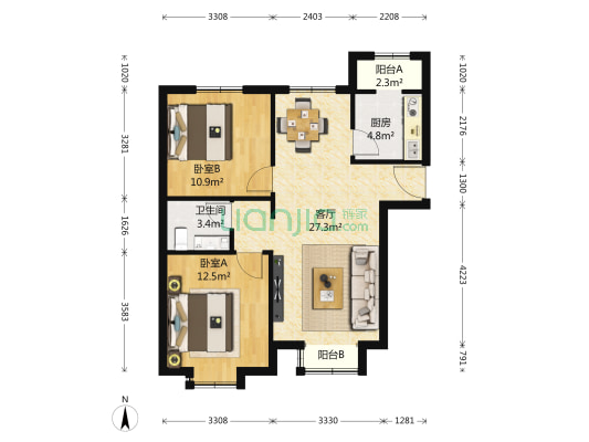 泰河园七里 2室1厅1卫 90平方