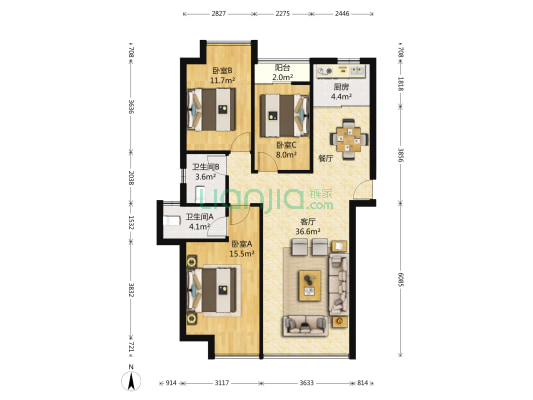 特房五缘新座 3室1厅2卫 114平方