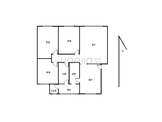 城北小区 户型方正正规3室2厅 简装 拎包入住-户型图