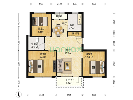 山海湾 3室1厅1卫 119平方