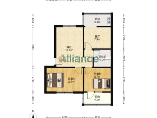 南北通透格局，楼层好，视野宽阔，采光充足-户型图